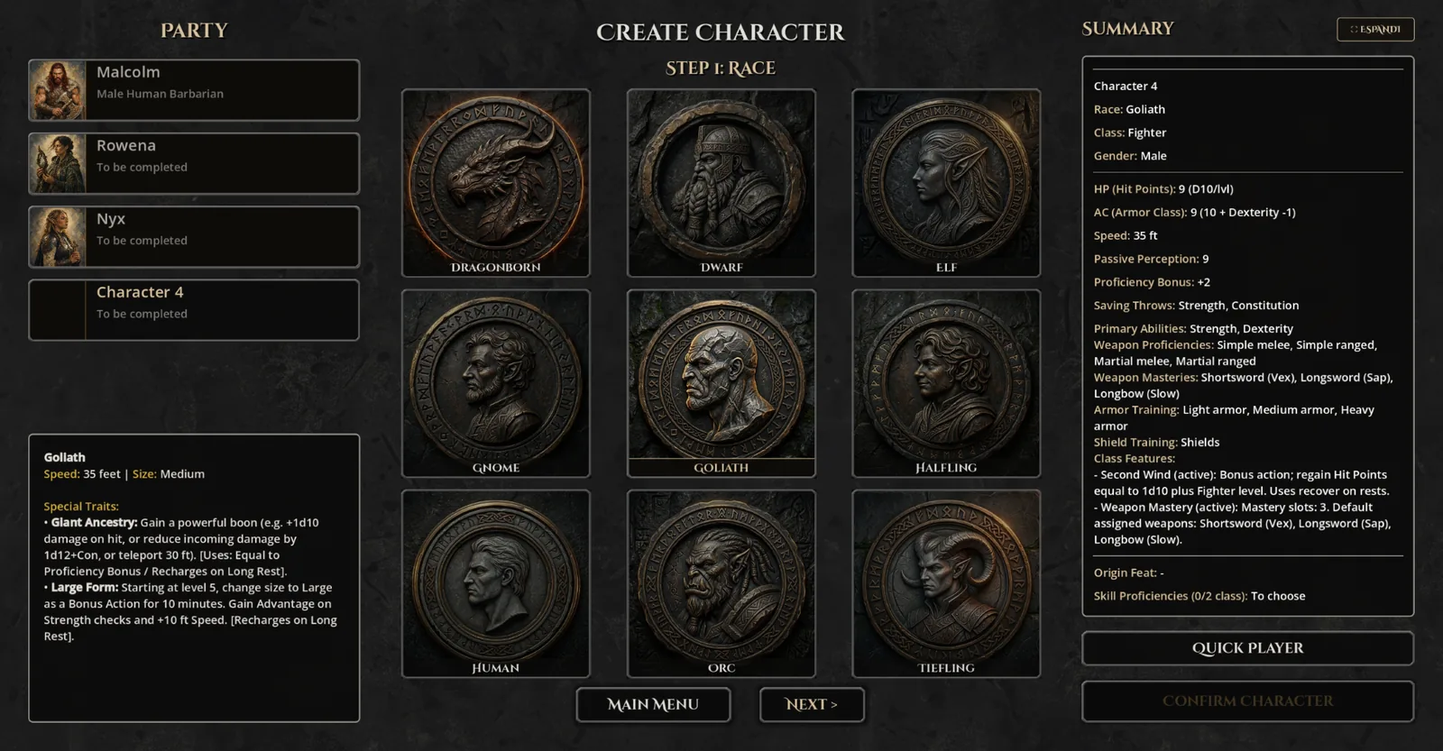 Character creation